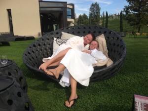 Shine! editor Collette with friend Paula enjoy the outdoor loungers at Il Boscareto